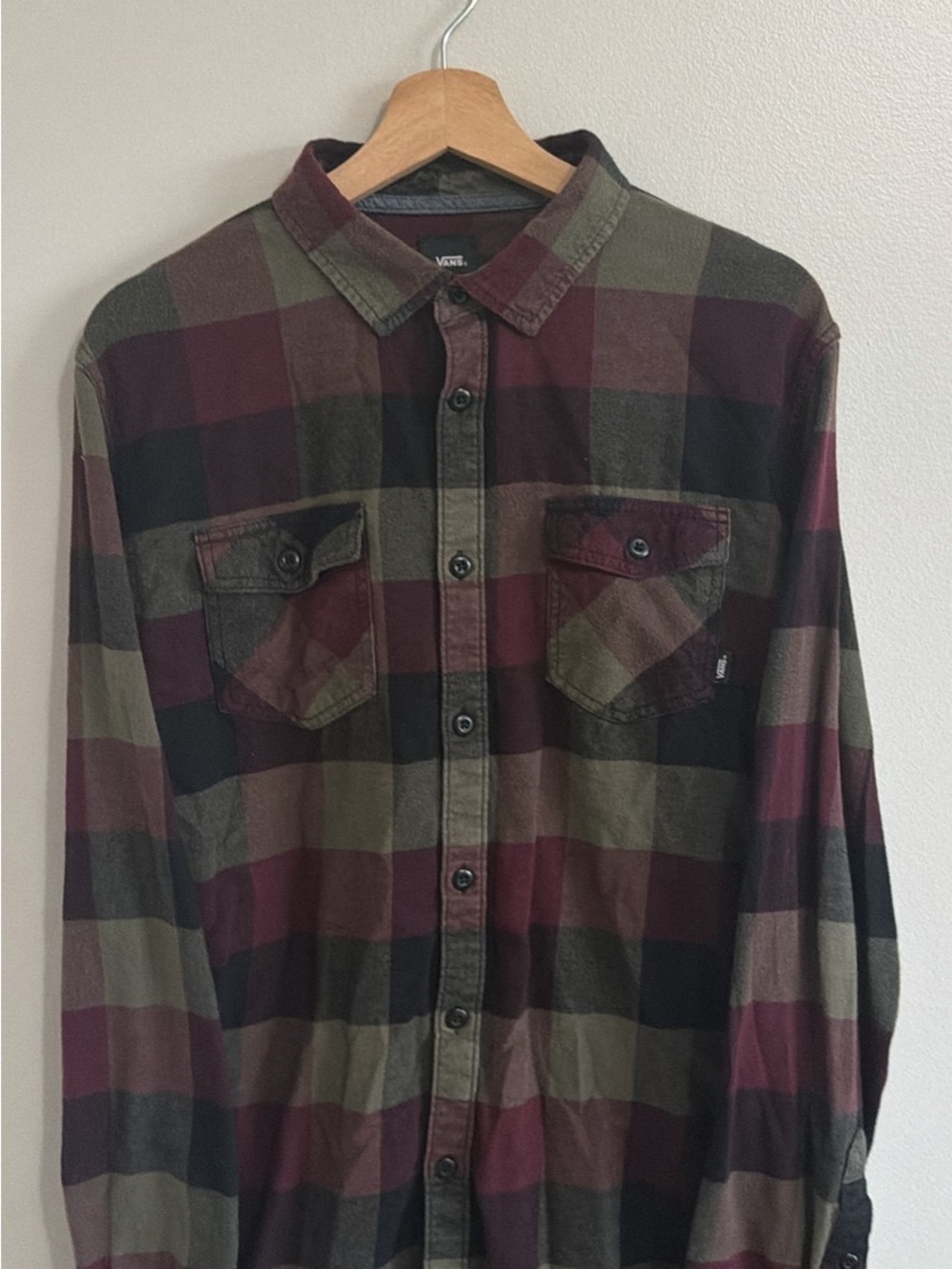 Vans Men’s Burgundy & Olive Plaid Button-Up Shirt